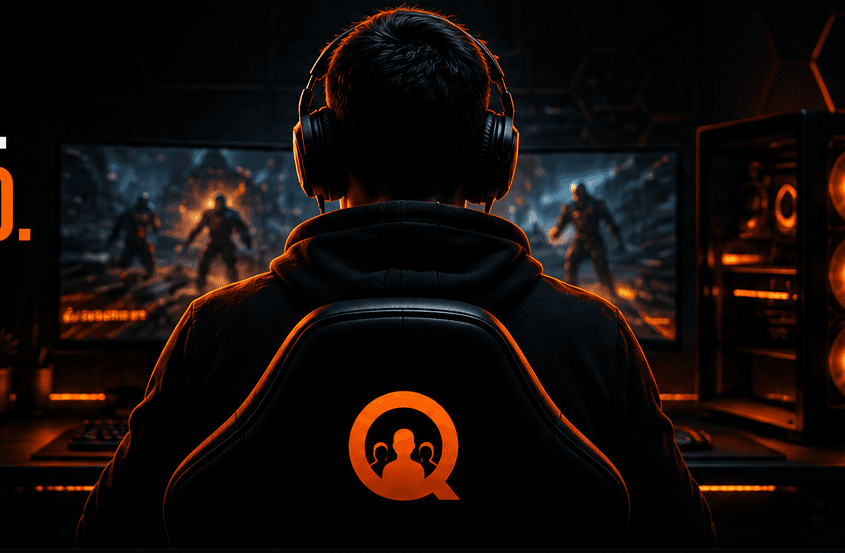 Gamer at a gaming desk and chair setup